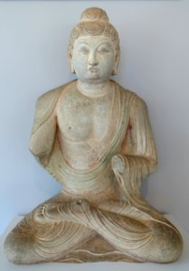 Seated Buddha, probably Shakyamuni, China, north wall of Tianlongshan Cave 21, Tang dynasty, early 8th century AD, sandstone - Arthur M. Sackler Museum, Harvard University - DSC00835