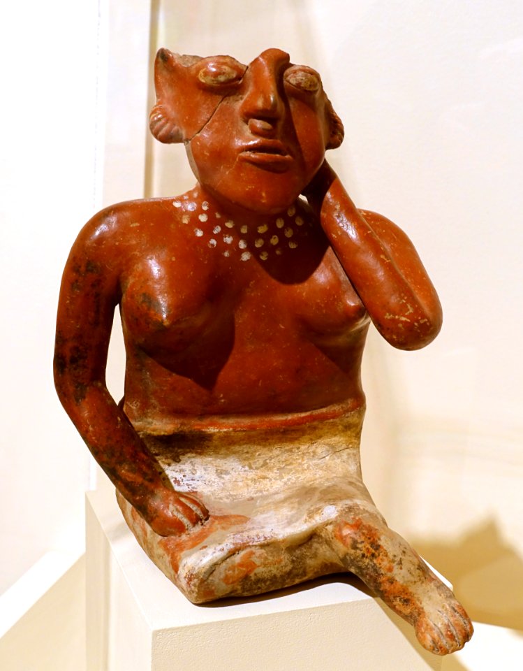 Seated female figure, Nayarit, Western Mexico, possibly Ixtlan del Rio, perhaps 300 BC to 200 AD, ceramic - Jordan Schnitzer Museum of Art, University of Oregon - Eugene, Oregon - DSC09495