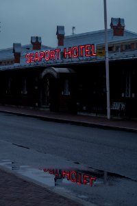 Seaport Hotel neon sign reflection