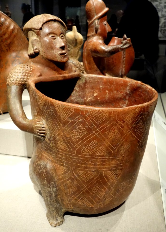 Seated figure holding a bowl, West Mexico, Colima, 300 BC to 300 AD, earthenware - De Young Museum - DSC00420