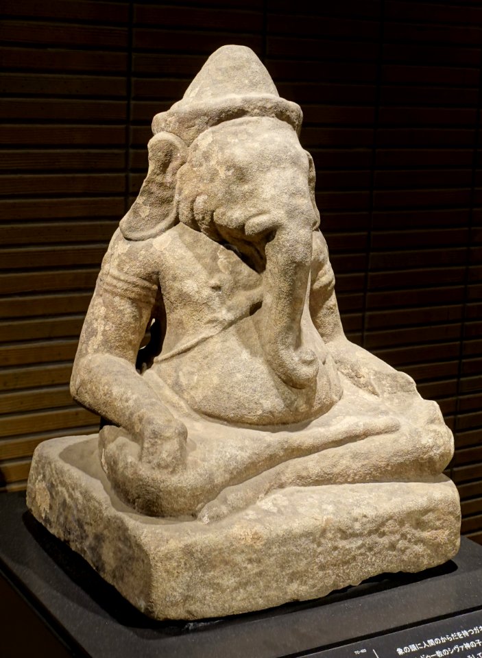 Seated Ganesa, northern side of the Terrace of Buddha, Cambodia, Angkor period, 1100s-1200s AD, sandstone - Tokyo National Museum - Tokyo, Japan - DSC08762