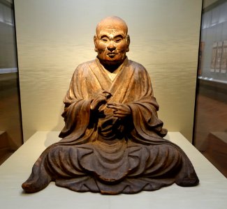 Seated Jie Daishi (Priest Ryogen), by Renmyo, Japan, Kamakura period, dated 1286 AD, wood with polychromy and inlaid crystal eyes - Tokyo National Museum - Tokyo, Japan - DSC09328