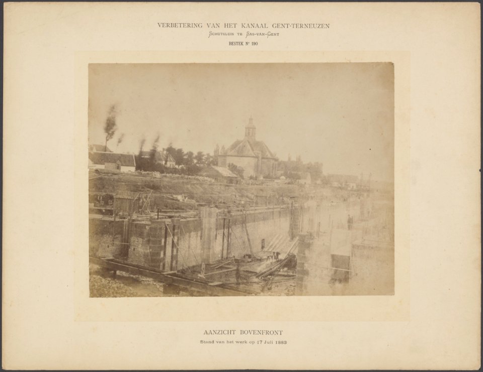 Schutsluis te Sas van Gent, bestek No 190. Aanzicht bovenfront. Stand van het we, Bestanddeelnr 869