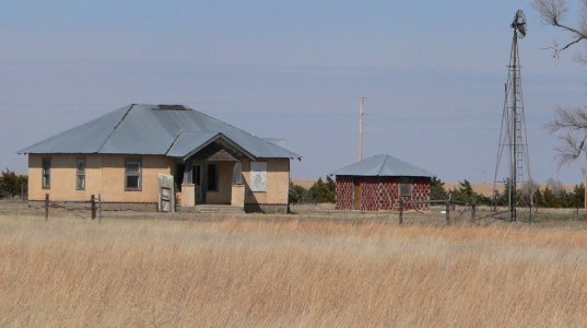 Schwartz farm (Lane Co KS) house smokehouse windmill from SW 1