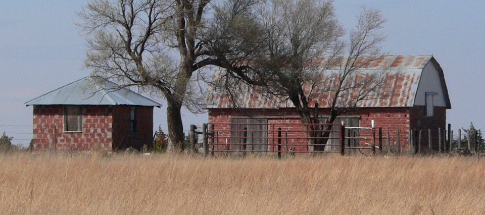 Schwartz farm (Lane Co KS) smokehouse and barn from SE 1
