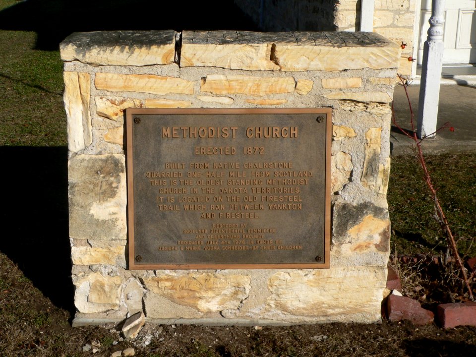 Scotland, South Dakota, Methodist church museum plaque 1