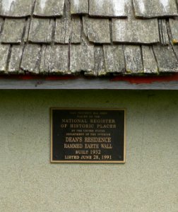 SDSU dean residence rammed-earth wall, plaque on NS segment 1