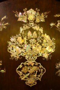Screen, Nguyen dynasty, 1890, wood with mother of pearl inlay, view 2 - National Museum of Vietnamese History - Hanoi, Vietnam - DSC05608