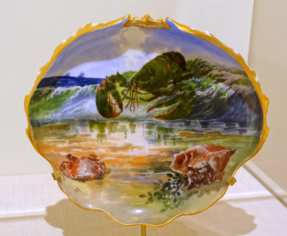 Seafood Salad Plate, illustrated by Theodore Davis, Haviland & Co., United States, 1880, porcelain - Portland Museum of Art - Portland, Maine - DSC04220