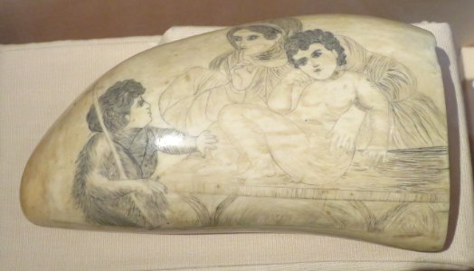Scrimshaw on sperm whale tooth, Lahaina Heritage Museum