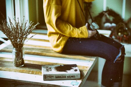 Sitting table woman photo