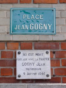 Seraucourt-le-Grand (Aisne) plaque mémorial de guerre Jean Gogny