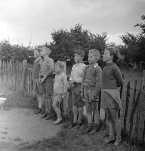 Serie Nederlandse kinderen op vakantie. Het spelletje 'eieren lopen' met aardap, Bestanddeelnr 935-2570
