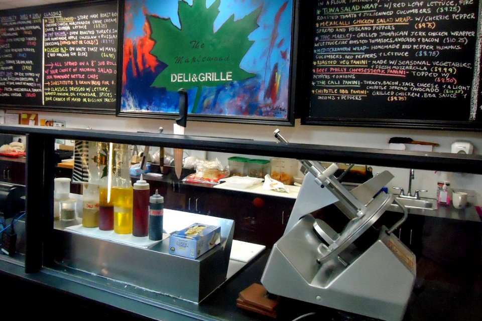 Service area and menu boards at the Maplewood Deli & Grille in New Jersey
