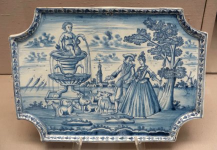 Serving tray (kabarett), Ansbach, c. 1730, faience, underglaze blue, light blue glaze - Germanisches Nationalmuseum - Nuremberg, Germany - DSC02573
