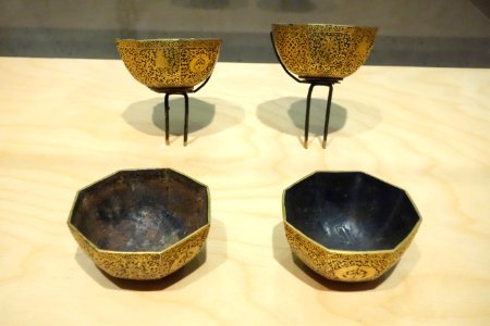 Set of Four Offering Bowls, Tibet, c. 16th century, iron, gold - Berkeley Art Museum and Pacific Film Archive - DSC03968