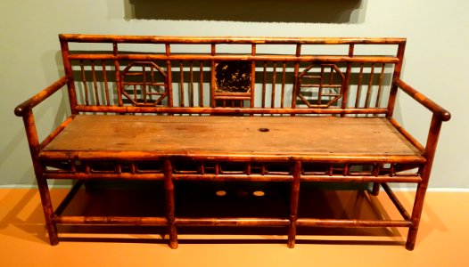 Settee, India, c. 1830, bamboo, wood, papier-mache, mother-of-pearl - Cape Ann Museum - Gloucester, MA - DSC01237