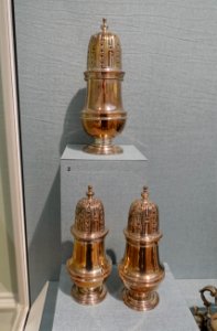 Set of three Queen Anne casters, Pierre Platel, London, 1709-1710, silver - Portland Art Museum - Portland, Oregon - DSC08769