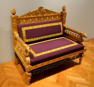 Settee, about 1802-1807, Thomas Hope, Britain, gilt wood with reproduction upholstery - Cleveland Museum of Art - DSC08828