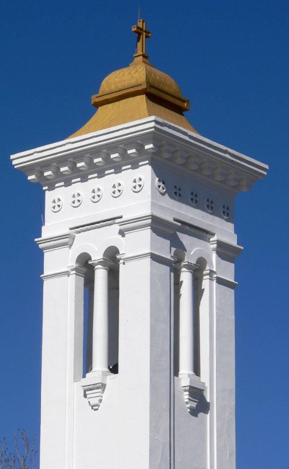 Santa Cruz Catholic Church (Tucson) tower from SE 1