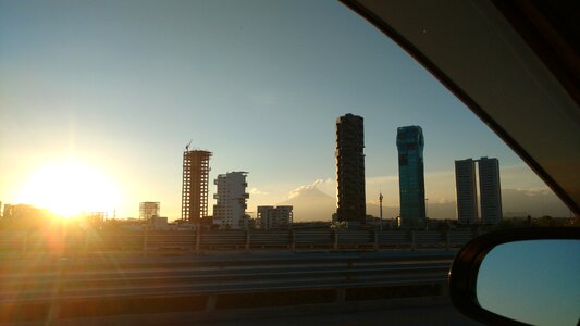 City buildings sunset