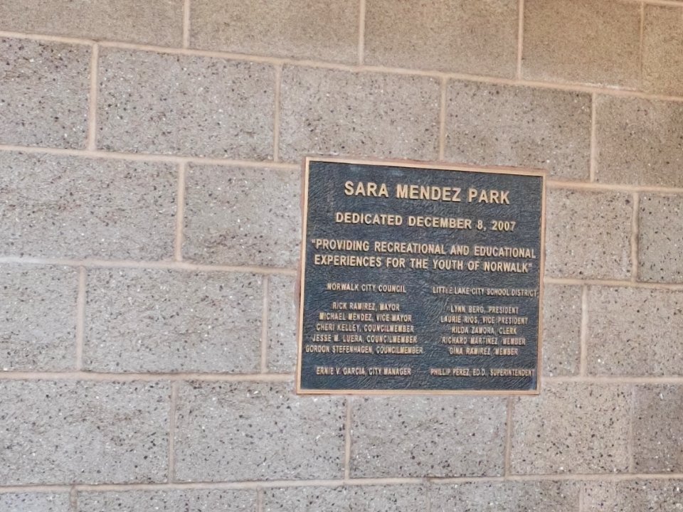 Sara Mendez Park plaque, Norwalk, California