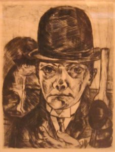 Self-portrait in a Bowler Hat by Max Beckmann, 1921, drypoint