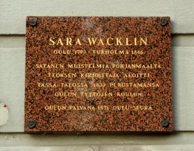 Sara Wacklin Plaque Oulu