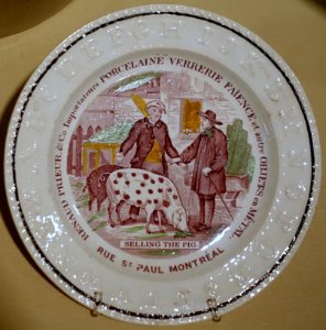 Selling the Pig, child's plate, England, 1800s, ceramic - Château Ramezay - Montreal, Canada - DSC07582