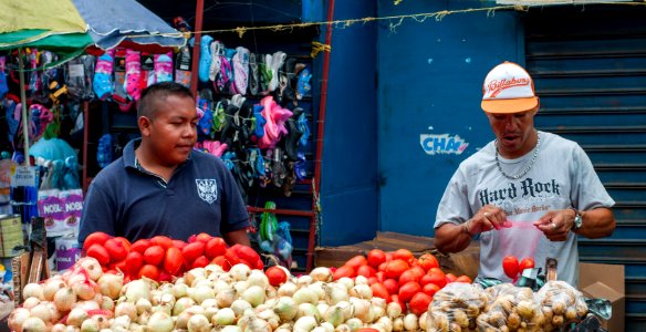 Seller offering tomatoes and onions to your customer photo