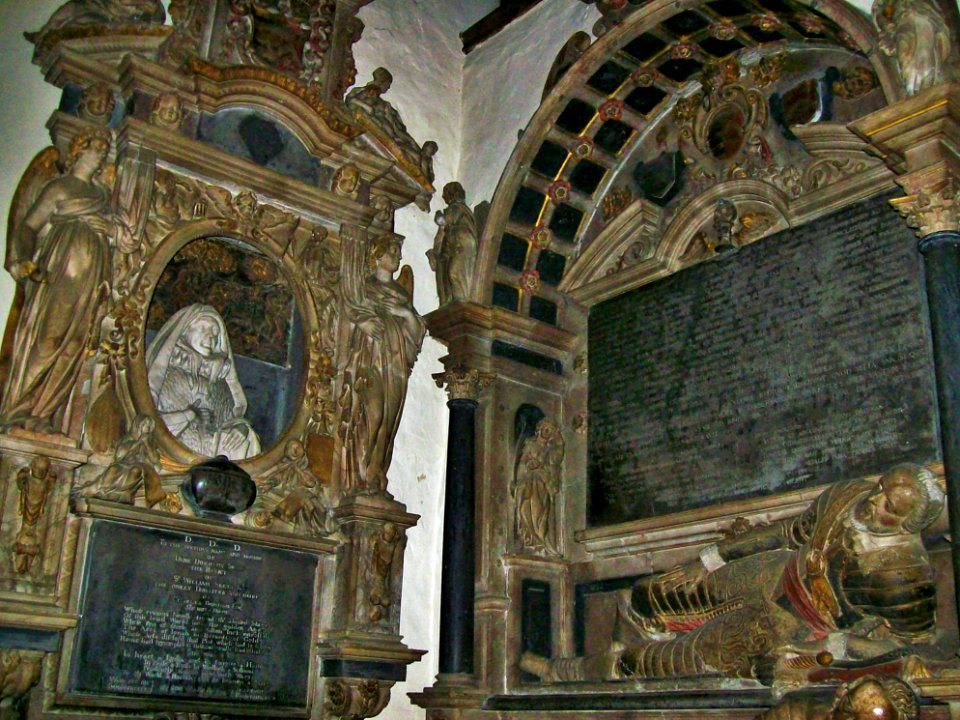 Selby family monuments, detail, St Peter, Ightham