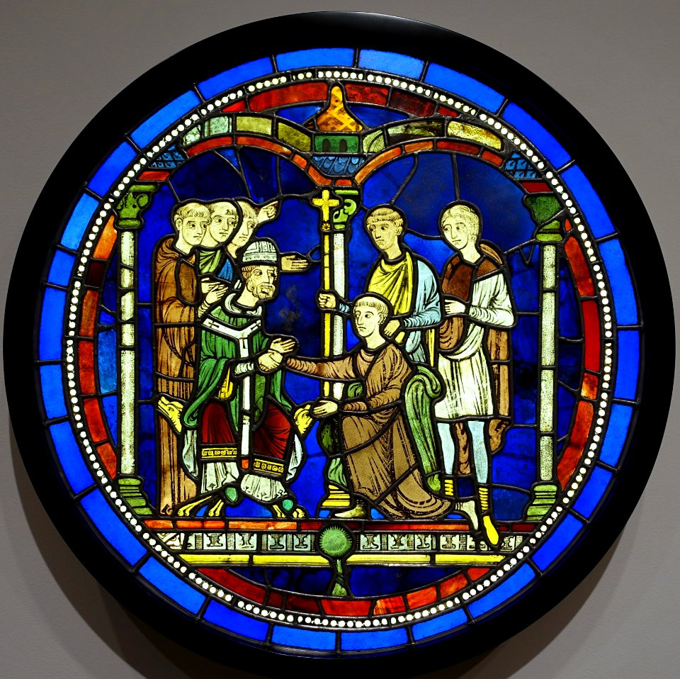 Scene from the Life of Thomas Becket, artist unknown, Britain or France, c. 1190-1205, metal, glass, vitreous paint - Fogg Art Museum, Harvard University - DSC00961