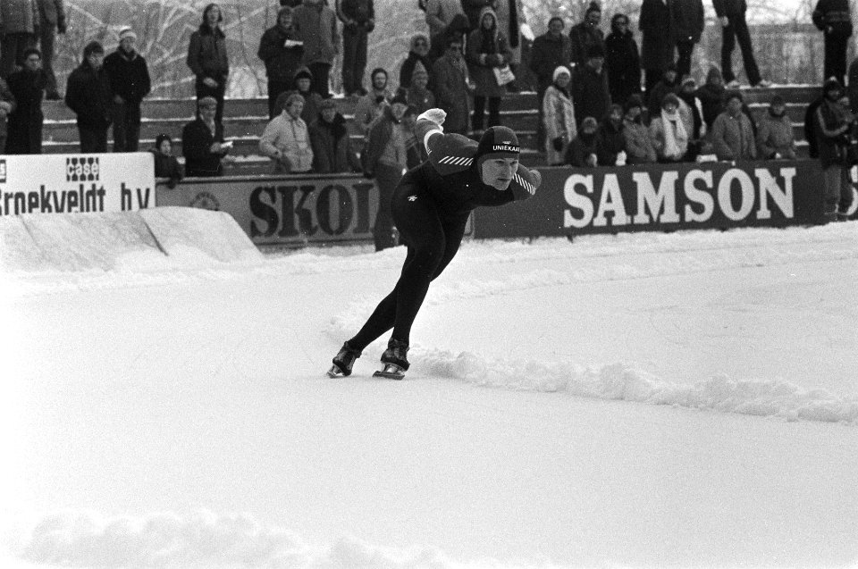 Schaatsinterland Nederland tegen Noorwegen in Groningen. Gert Jacobs in actie., Bestanddeelnr 931-8750
