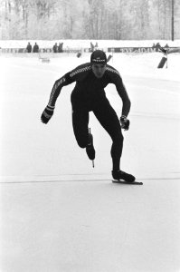 Schaatsinterland Nederland tegen Noorwegen in Groningen. Egbert Post in actie., Bestanddeelnr 931-8755