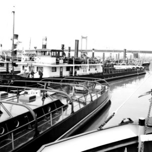 Schepen waaronder de Queyras aangemeerd in de haven Duisburg-Ruhrort, Bestanddeelnr 254-0989