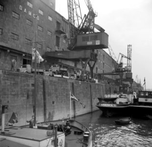 Schepen waaronder de Harderwyk en Sjouke, aangemeerd bij rederij Damco in Mannh…, Bestanddeelnr 254-1185