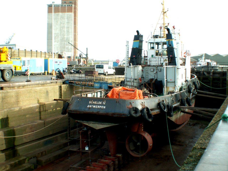 Schelde 12 IMO 8325274 in the drydocks at Antwerp, Belgium 12-Dec-2005