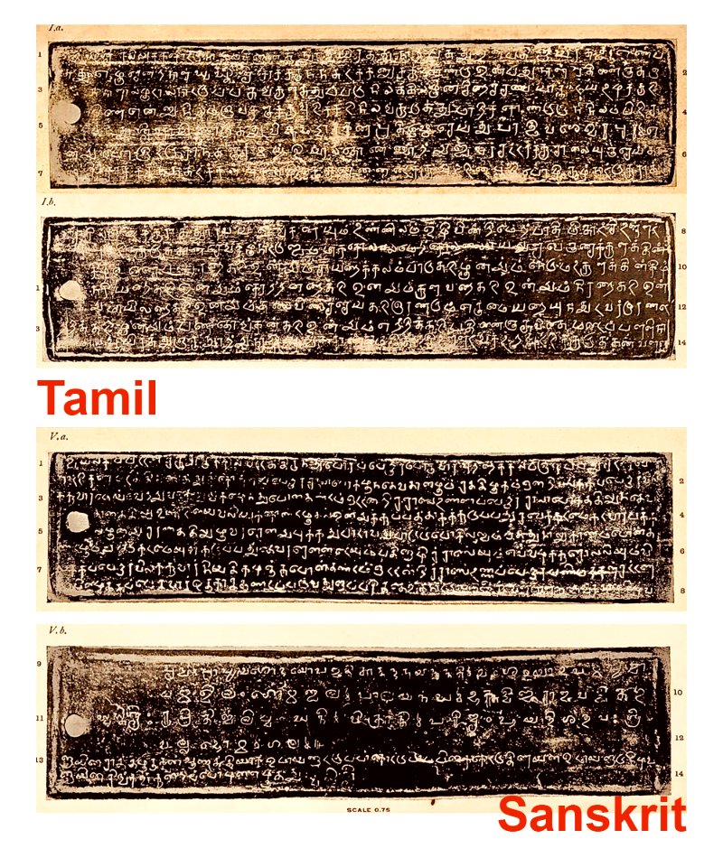 Sasanam Huzur Plates of Kollam 42 Inscription, Tamil and Sanskrit, Parthasarathi temple and salai Parthivapuram India, 2 plates of 5