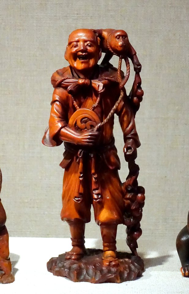Sarumawashi, okimono by Kogetsu, Japan, c. 1890s - 1912, boxwood, metal - Spurlock Museum, UIUC - DSC06045