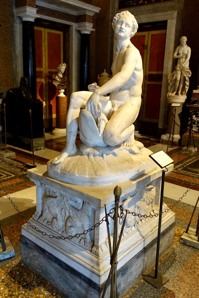 Satyr on a dolphin, Roman, torso 1st century AD, re-elaborated in the 15th century, with 19th century base, marble - Galleria Borghese - Rome, Italy - DSC04857