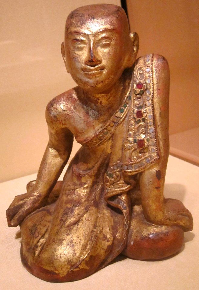 Sariputta from Myanmar, 19th century, lacquered and gilded wood with glass, HAA