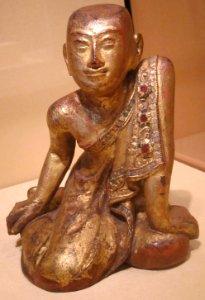 Sariputta from Myanmar, 19th century, lacquered and gilded wood with glass, HAA