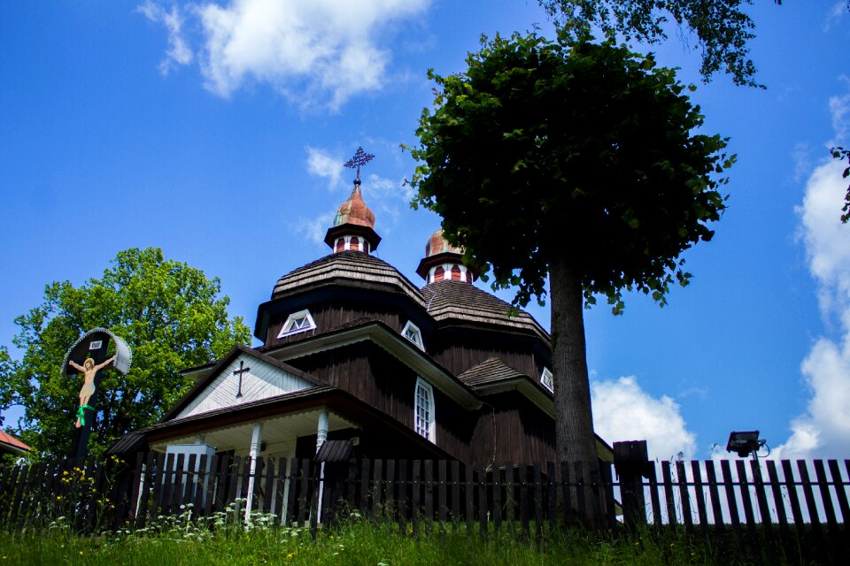 Cross wooden roof architecture photo