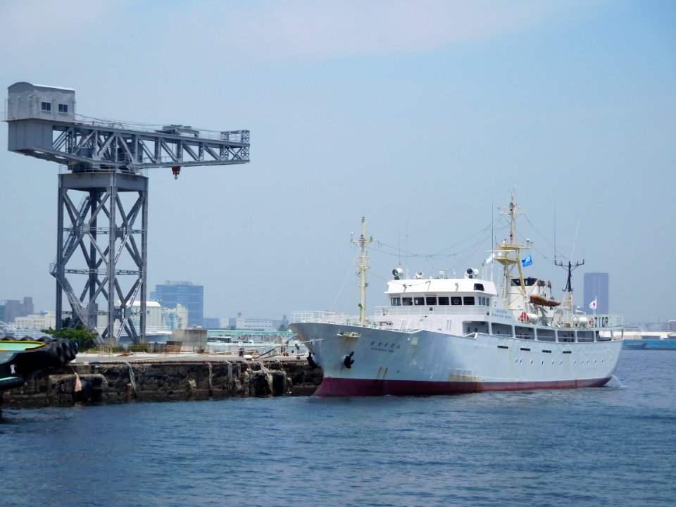 Satsumaseiun-maru a fishery training vessel of Kagoshima Prefectural Kagoshima fisheries high school at pier Shinko po-to of Yokohama