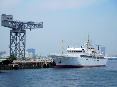 Satsumaseiun-maru a fishery training vessel of Kagoshima Prefectural Kagoshima fisheries high school at pier Shinko po-to of Yokohama