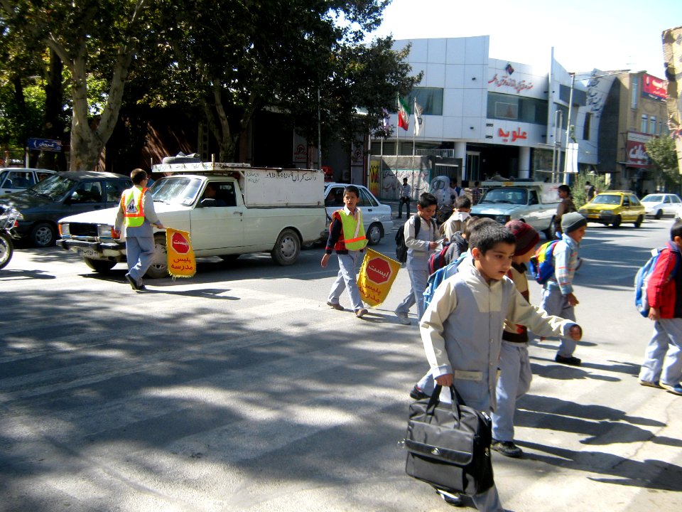 School Police - Students of Hafez Elemtary school - pass across street - Nishapur 1