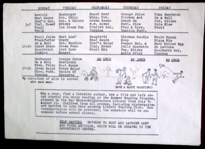 School lunch menu June 1968