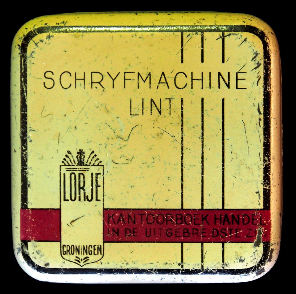 Schrijfmachine lint blikje, Lorje kantoorboekhandel 