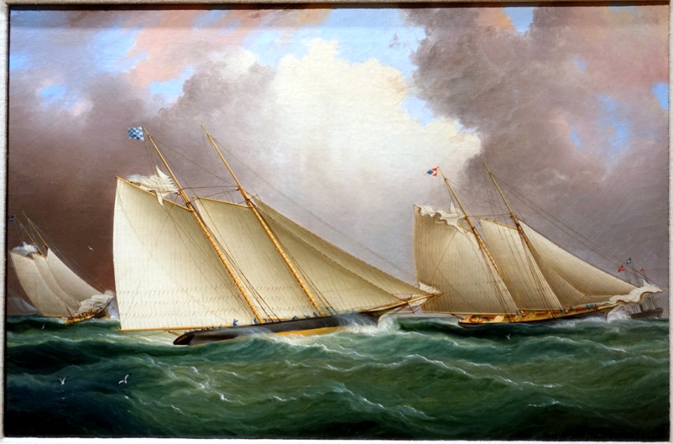 Schooner Idler with Schooner Dauntless Leading, by James Edward Buttersworth, c. 1875, oil on canvas - Peabody Essex Museum - Salem, MA - DSC05303