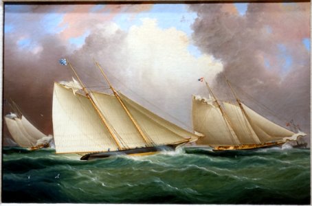 Schooner Idler with Schooner Dauntless Leading, by James Edward Buttersworth, c. 1875, oil on canvas - Peabody Essex Museum - Salem, MA - DSC05303